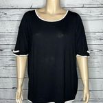 Cable & Gauge Woman NWT Size 3X Black w/ Ivory Piping Viscose Knit Top Blouse Photo 0
