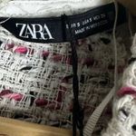 ZARA NWT  Mini Dress Womens S White Red Tweed V-NeckRuffle Hem Old Money Preppy Photo 4