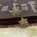 1960s Vintage Floral Crystal Earrings Gold Tone Blue Pink Holiday Retro Glam Photo 3