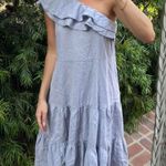 Nicole Miller Asymmetrical One Shoulder Linen Tiered Midi ruffle Dress size M / waist tie not included Blue Size M Photo 1