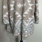 Frye  Beige Cream Geometric Pattern Open Front Long Sweater Cardigan, Size XL Photo 9