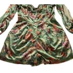 Adelyn Rae Velvet Floral Romper Women's Small Plunge‎ Front  Long Sleeve Green Photo 3