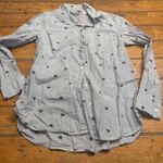 Old Navy  Classic Shirt Womens Small Blue White Stripe Cat lady Print Button Down Photo 0