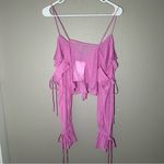 ZARA NEW  pink ruffled & pleated cold shoulder cropped blouse women’s size medium Photo 7