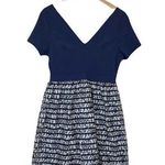 Miami navy blue V neck fit and flare short sleeve lace overlay dress large NEW Photo 0