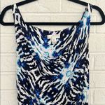 Kenar Blue and White Slip Midi Dress with Spaghetti Straps Photo 1