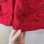 Women’s Red Cardigan Embroidered Vintage Beaded 3x Floral Christmas holiday cute Photo 7