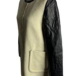 CMNC Woman Faux Leather Sherpa Coat M Cream Black Full Zipper Pockets Lined Size M Photo 2
