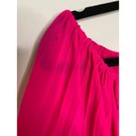 Line and Dot Hot PInk Pleat Swing Dress Peasant Drawstring Neckline Long Sleeves Sz Medium Photo 4