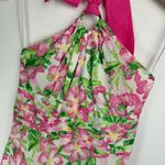 Lilly Pulitzer Floral Midi Dress Sz 2 Cotton Silk Blend Halter Neck Bow Tie Back Photo 4