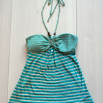 Guess XS Striped Halter Top Aqua Gray Y2K Retro 2000s Beachwear Open Back Tank Photo 0