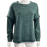 Knox Rose  Sweater Small Forest Green Boho Frayed Fringe Long Sleeve Pullover Photo 1