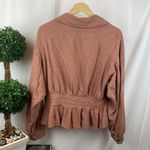 Free People  Linen Blend Brown Buckle Front Long Dolman Sleeve Peplum Hem Jacket Photo 1