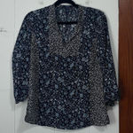 CHAPS  Navy and‎ White Two Floral Blouse Size Small Photo 0