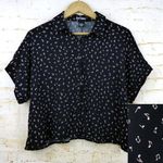 Hot Topic Music Notes Oversized Crop Button-Up Top Womens Black Goth Rock Grunge Photo 0