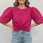 Marc New York Linen Cropped Top Size M Hot Pink Puff Sleeve Photo 1