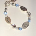 Elegant Silver Tone Blue and Faux Pearl Peace Joy Love Heart Bracelet Photo 5