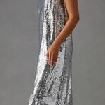 Anthropologie Maeve One-Shoulder Silver Sequin Formal Dress Size Small S NWT Photo 6