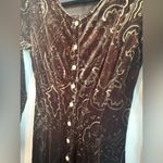 VTG Karen Alexander brown velvet paisley button down midi long sleeve dress S Photo 2
