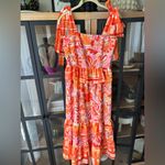 THML  Floral midi maxi dress bows tie straps square neck smocked tiered ruffle Photo 1