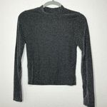 Black w/ Metallic Silver Mesh Like Long Sleeve Top Gray Size XS Photo 0