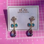 Noir floral blue bow ties purple drops gold tone drop earrings Photo 2