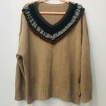 Earthbound EarthBeauty Boutique camel black Ruffle sweater sz Large. Photo 0