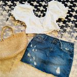 Jean skirt woman’s sz M On Twelfth mini distressed, denim zip front White Size M Photo 1