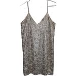 AQUA Women's  Cream Gold Sequin Floral V-Neck Spaghetti Strap Mini Dress Size XS Photo 2