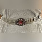 Vintage Silver Stretch Belt Metal Silver Rhinestone Flower Belt Buckle Size M/L Photo 11