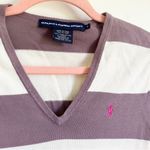 Ralph Lauren Sport Purple White Stripe V Neck Pullover Sweater sz Small Photo 1