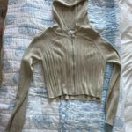 Topshop  Ribbed Zip-Up Hoodie Sweater - Tan Photo 0