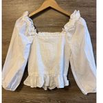The Drop Top White Crop Shirt Ruffle Form Fit Puff Sleeves Peasant Marisol SMALL Photo 6