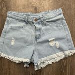 None Light Blue Denim Frayed Hem Women Shorts Photo 0