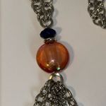 kim rogers Long Station & Tassel Necklace Silver Tone w Orange & Blue Beads Photo 7