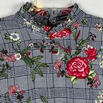 Jeuvre Floral Ruffle Plaid Mock Turtleneck Long Sleeve Blouse Medium Black Photo 1