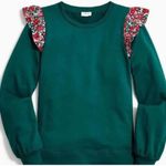 J.Crew Women’s Floral Ruffle Sleeve Green Sweatshirt Size XS M0475 Photo 1