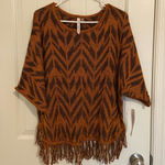 Ny Collection NEW |  women’s orange brown pattern tassel loose sweater medium‎ Photo 0