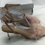 None PINK FEATHERED HEELS 7.5-8 39 PINK WITH BEIGE SHOE & TRANSPARENT HEEL NEW IN BOX Photo 3