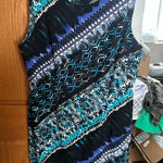 Connected Apparel  Blue and Black Patterned Midi Dress Photo 0