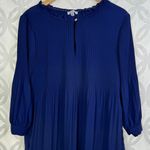 H by Halston Long Sleeve Bateau Ribbed Chiffon Navy Shift Dress Size XS Photo 6