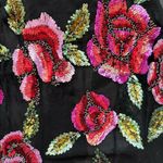 Boston Proper Black and red floral rose sequin beaded bead sheer lace tank top Photo 2