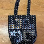 Tory Burch Canvas Swan Logo Everywhere Curly Ribbons Preppy Coastal Tote Bag Photo 1