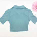 Reformation Peggy Ribbed Polo Two Button Crop Top Turquoise Green Blue Photo 3