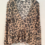 Altar'd State Animal Print V Neck Blouse Shirt Size Medium Brown Black Ruffle Photo 0