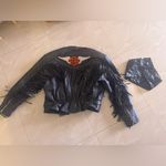 Vintage SHAF Black Leather Biker Jacket Fringe Motor Harley Davidson XL Motorcy Photo 13