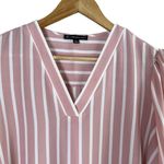 Adrianna Papell  V-Neck 3/4 Balloon Sleeve Crepe Blouse in‎ Pink White Stripes, S Photo 2