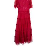 Ivy City Co. Embroidered Tulle Midi Red Floral Beaded Short Sleeve Size XS Photo 10