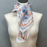 Vintage Scarf Floral Lightweight Square White Blue Orange Retro 90s Italy Women Photo 0