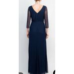 Marina V Neck 3/4 Sleeve Sheer Gown Rhinestones Formal Wedding Mother Of Bride Blue Photo 3